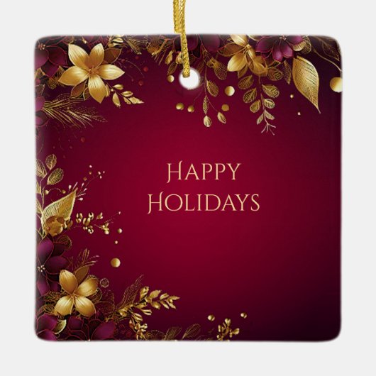 Bourgogne Red Gold Flowers Holiday Ornament (Voorkant)