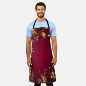 Bourgogne Red Gold Flowers Holiday Schort (Gedragen)