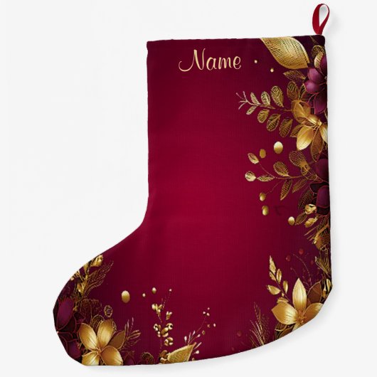 Bourgogne Red Gold Flowers Holiday Stocking Grote Kerstsok (Achterkant)