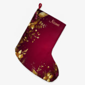 Bourgogne Red Gold Flowers Holiday Stocking Grote Kerstsok (Voorkant (Hangend))