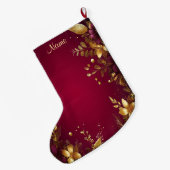 Bourgogne Red Gold Flowers Holiday Stocking Grote Kerstsok (Achterkant (Hangend))