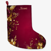 Bourgogne Red Gold Flowers Holiday Stocking Grote Kerstsok (Voorkant)