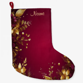 Bourgogne Red Gold Flowers Holiday Stocking Grote Kerstsok