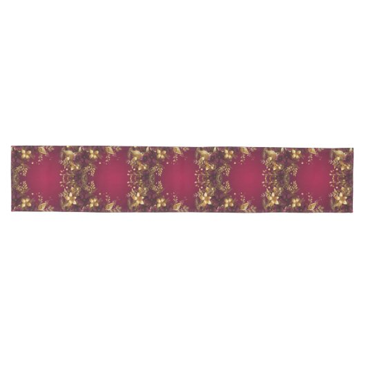 Bourgogne Red Gold Flowers Holiday Table Runner Medium Tafelloper (Horizontaal)