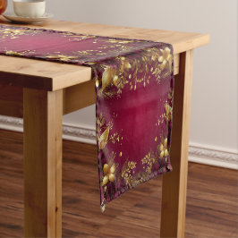 Bourgogne Red Gold Flowers Holiday Table Runner Medium Tafelloper