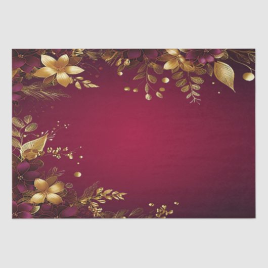 Bourgogne Red Gold Flowers Holiday Tissue Paper Tissuepapier (Voorkant)