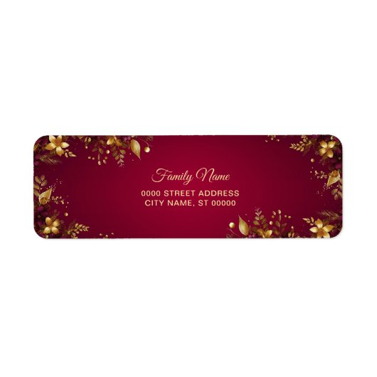 Bourgogne Red Gold Flowers Retouradres Etiket (Voorkant)