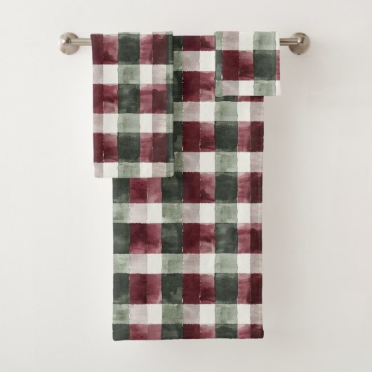 Bourgogne Red Green Cream White Plaid Stripes Bad Handdoek (Insitu)