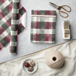 Bourgogne Red Green Cream White Plaid Stripes Cadeaupapier