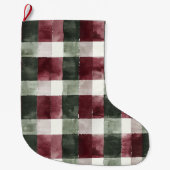 Bourgogne Red Green Cream White Plaid Stripes Grote Kerstsok (Voorkant)