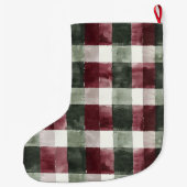 Bourgogne Red Green Cream White Plaid Stripes Grote Kerstsok (Achterkant)