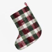 Bourgogne Red Green Cream White Plaid Stripes Grote Kerstsok (Achterkant (Hangend))
