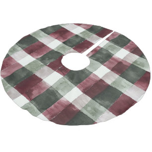 Bourgogne Red Green Cream White Plaid Stripes Kerstboom Rok