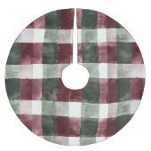 Bourgogne Red Green Cream White Plaid Stripes Kerstboom Rok (Voorkant)