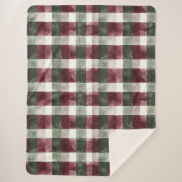 Bourgogne Red Green Cream White Plaid Stripes Sherpa Deken