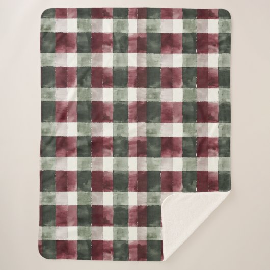Bourgogne Red Green Cream White Plaid Stripes Sherpa Deken (Voorkant)