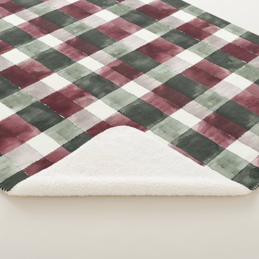 Bourgogne Red Green Cream White Plaid Stripes Sherpa Deken (3/4)