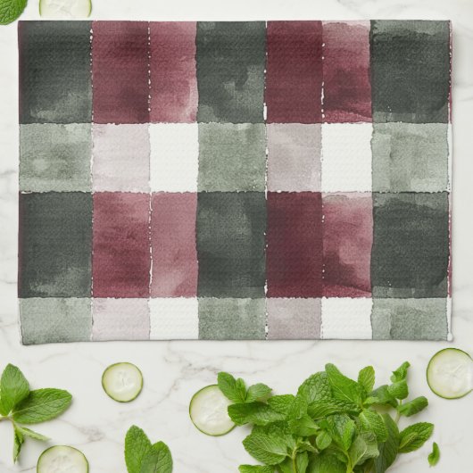 Bourgogne Red Green Cream White Plaid Stripes Theedoek (Gevouwen)