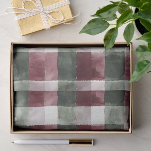 Bourgogne Red Green Cream White Plaid Stripes Tissuepapier (Geschenk)
