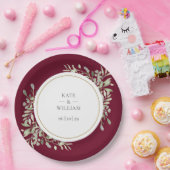 Bourgogne Red Greenery Floral Wedding Papieren Bordje (Feest)