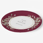 Bourgogne Red Greenery Floral Wedding Papieren Bordje (Gekanteld)