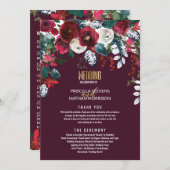 Bourgogne Red Ivory Floral Arrangement Gold Weddin Programmakaart (Voorkant / Achterkant)