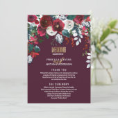 Bourgogne Red Ivory Floral Arrangement Gold Weddin Programmakaart (Staand voorkant)