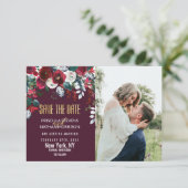 Bourgogne Red Ivory Floral Arrangement Gold Weddin Save The Date (Staand voorkant)