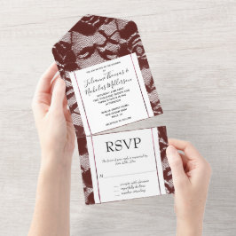 Bourgogne Red Lace Floral (geen echte kant) All In One Uitnodiging