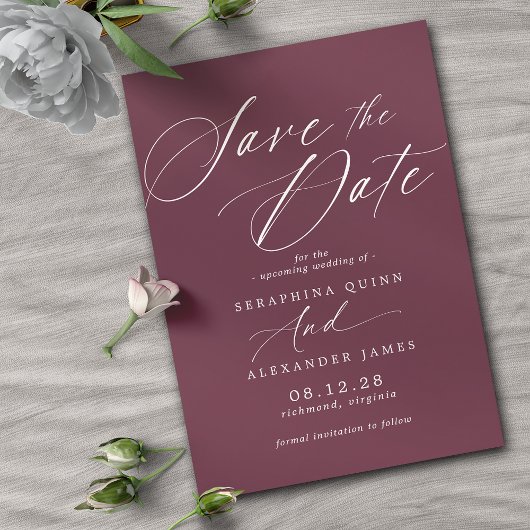 Bourgogne Red Maroon | Eenvoudig kalligrafieschrif Save The Date