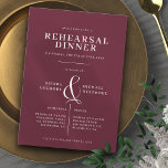 Bourgogne Red Maroon | Romantisch repetitiediner Kaart<br><div class="desc">Formele,   repetitie dineruitnodigingen met een kalligrafie ampersand. Witte tekst op een donkerrode achtergrond. Tekst kan volledig worden bewerkt.</div>