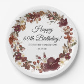 Bourgogne Red Mauve Herfst Flowers 60e geboortedag Papieren Bordje (Voorkant)