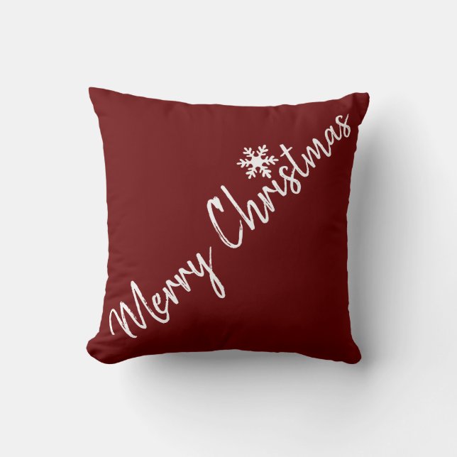 Bourgogne Red Merry Christmas Snowflakes Kussen (Voorkant)