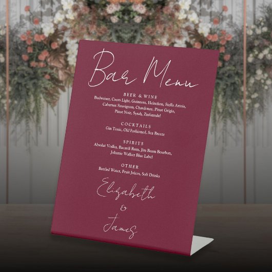 Bourgogne Red Minimalist Script Bar Menu Reclamebord Met Voetstuk