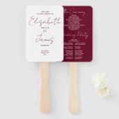 Bourgogne Red Minimalist Script Wedding Program Handwaaier (Voorkant en achterkant)