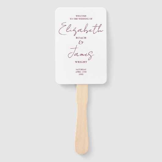 Bourgogne Red Minimalist Script Wedding Program Handwaaier (Voorkant)