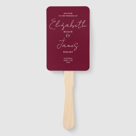 Bourgogne Red Minimalist Script Wedding Program Handwaaier (Voorkant)