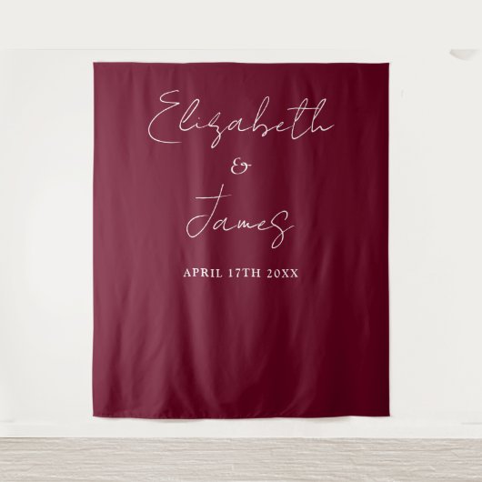 Bourgogne Red Minimalist Wedding Photo Achtergrond Wandkleed (Voorkant)