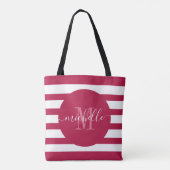 Bourgogne Red Monogram Script Elegant Modern Strip Tote Bag (Achterkant)