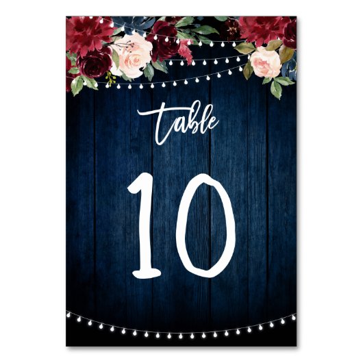 Bourgogne Red Navy Blue Floral String Lights Kaart (Voorkant)