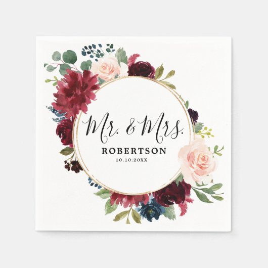 Bourgogne Red Navy Blush Bloemen Rustiek Boho Papi Servet (Voorkant)