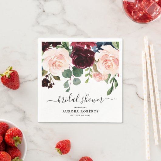 Bourgogne Red Navy Blush Bloemen Vrijgezellenfeest Servet (Insitu)