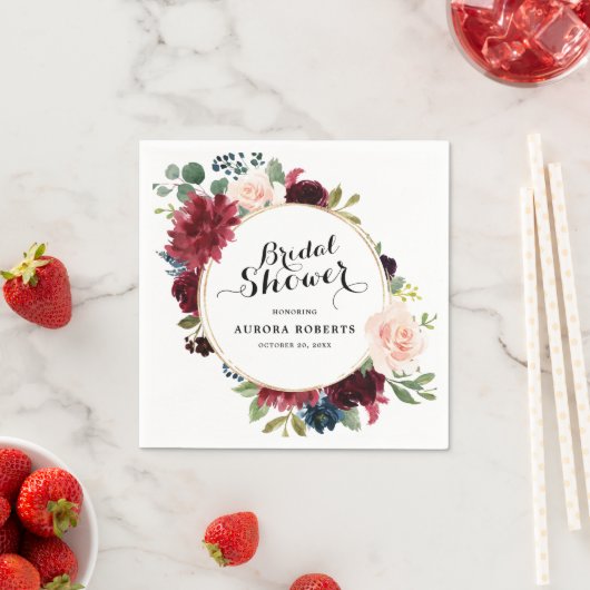 Bourgogne Red Navy Blush Bloemen Vrijgezellenfeest Servet (Insitu)