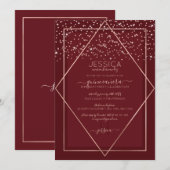 Bourgogne Red Rose Gold Confetti Border Quinceañer Kaart (Voorkant / Achterkant)
