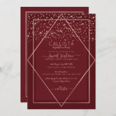 Bourgogne Red Rose Gold Confetti Border Sweet 16 Kaart (Voorkant / Achterkant)