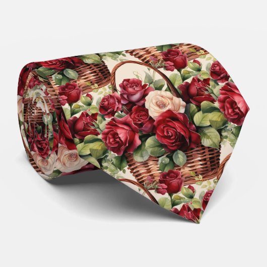 Bourgogne Red Roses Blush Roze Waterverf Bloemen Stropdas (Opgerold)