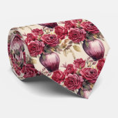 Bourgogne Red Roses Waterverf Bloemen Stropdas (Opgerold)