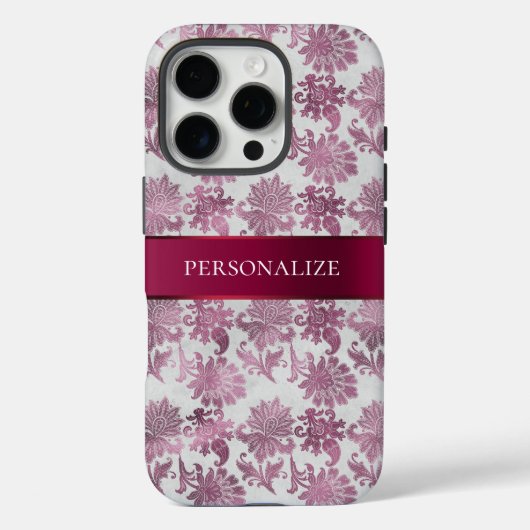 Bourgogne Red Silver Floral Case-Mate iPhone Case (Achterkant)