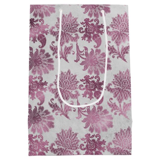 Bourgogne Red Silver Floral Vrijgezellenfeest Medium Cadeauzakje (Achterkant)