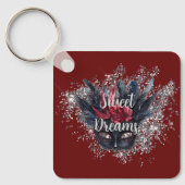 Bourgogne Red Silver Glitter Feathered Mask Sleutelhanger (Voorkant)